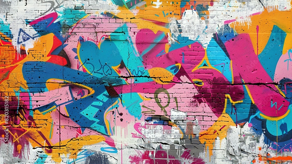 Fototapeta premium Vibrant Seamless Pattern of Colorful Graffiti on Weathered Concrete Wall