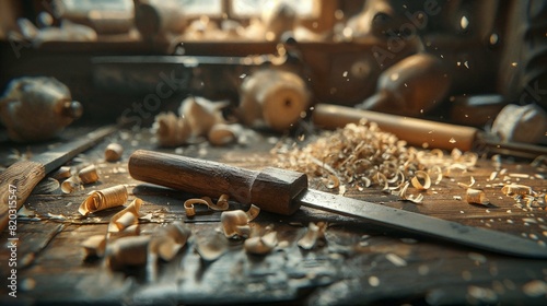 Wallpaper Mural Craftsman's Tool: Wood Chisel on Workbench Torontodigital.ca