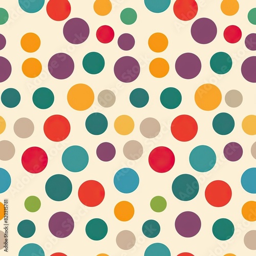 Colorful polka dot pattern with vibrant circles on a beige background, ideal for textile, wallpaper, and decorative designs.