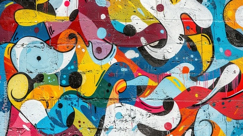 Colorful Graffiti Art Pattern on Weathered Concrete Wall: Urban Street Art