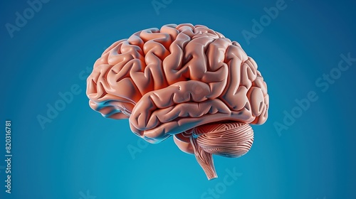 Human brain medical reference image ideal for use in neuroscience, medical, health, and psychology-related contexts, isolated on blue background