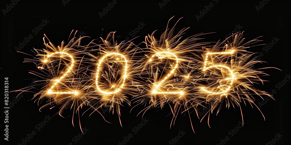 2025 in fireworks on Black Background 2025 in fireworks on Black Background