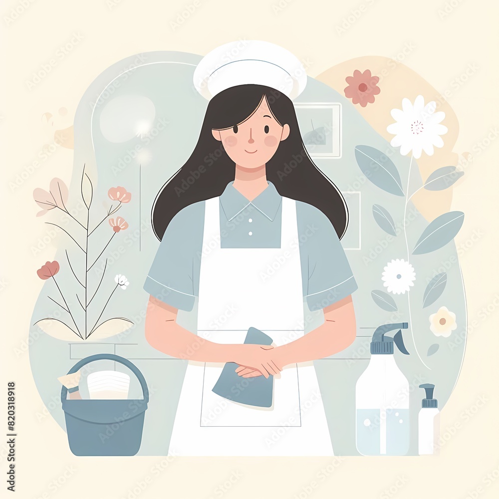 Dedicated Housekeeper: Illustration of a Professional at Work Dedicated Housekeeper: Illustration of a Professional at Work
