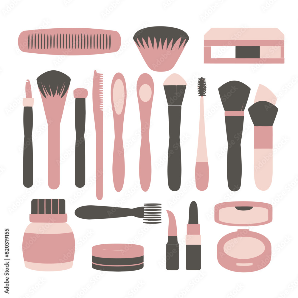 Obraz premium vector illustrations for collection brushes for beauty accessories with different colors