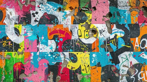 Seamless Pattern of Urban Graffiti on Weathered Concrete Wall
