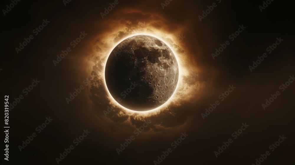 Naklejka premium Like a celestial pearl in a sea of darkness the moon is encircled by a perfect ring of light.