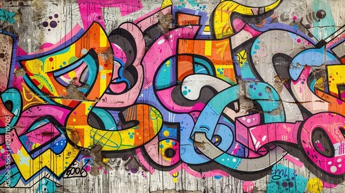 Weathered Concrete Wall with Vibrant Graffiti  Seamless Urban Art Pattern