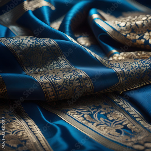 Royal Blue Kanjivaram Silk Saree with Golden Embroidery