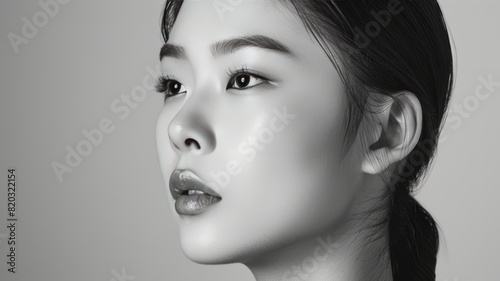 Wallpaper Mural A close-up portrait of an Asian woman in a black and white photo. Beautiful Asian woman wearing makeup in a black and white photo. Torontodigital.ca