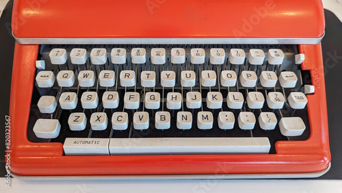 Overhead close up of vintage typewriter keyboard