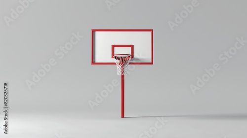 A basketball hoop isolated on a white background. The hoop is red and the backboard is white. photo