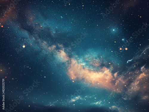 The sky is filled with stars and a large cloud of gas. The stars are scattered throughout the sky, with some closer together and others further apart. The cloud of gas is visible in the background photo