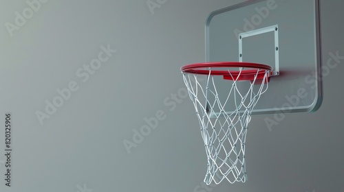 A basketball hoop is mounted on a backboard. The hoop is made of metal and has a red rim. The backboard is made of glass. © Galib