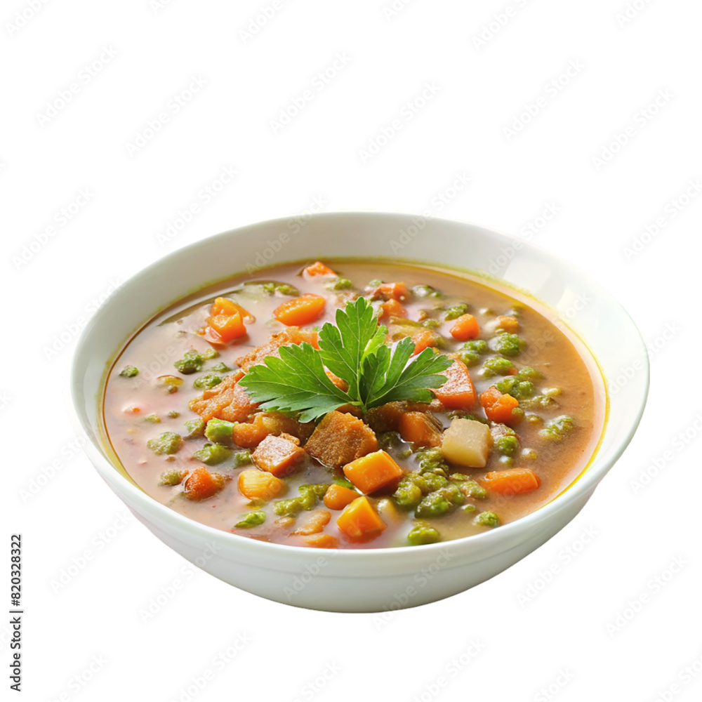Lentil soup with carrots and celery on white plate Isolated on transparent background Lentil soup with carrots and celery on white plate Isolated on transparent background