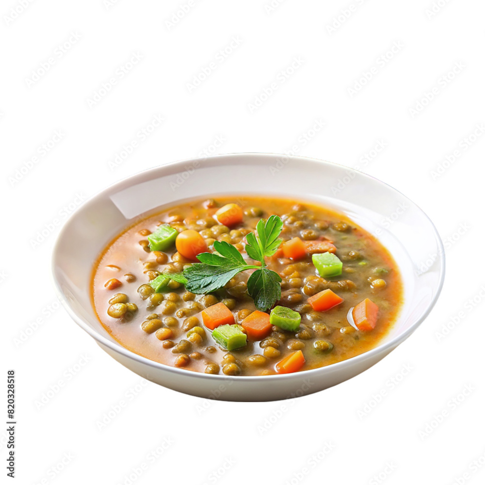 Lentil soup with carrots and celery on white plate Isolated on transparent background Lentil soup with carrots and celery on white plate Isolated on transparent background