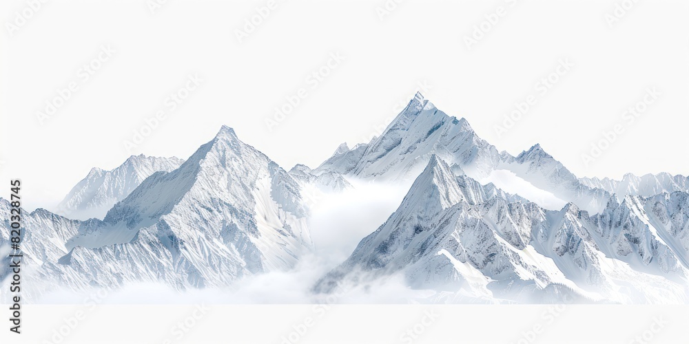Obraz premium Background of rocky snow mountain peaks on a white background.