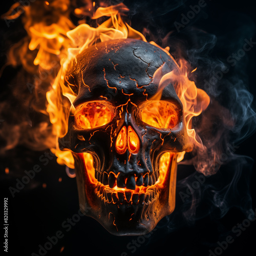 Burning Skull on Dark Background