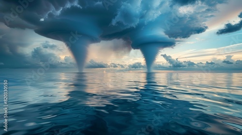 Wallpaper Mural The aweinspiring sight of a double waterspout appearing like a mirror image on the oceans surface. Torontodigital.ca