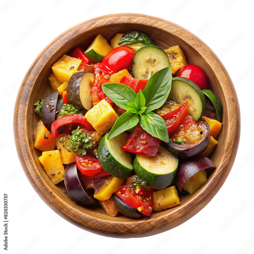 Ratatouille on wooden top view bowl Isolated on transparent background Ratatouille on wooden top view bowl Isolated on transparent background