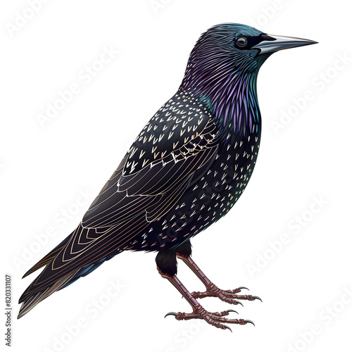Vector 3D illustration of a common starling bird on a white background. Suitable for crafting and digital design projects.[A-0001]