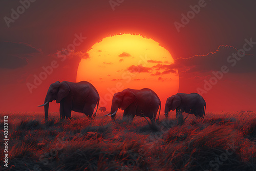 Majestic Elephant in Savanna at Sunset © Flop