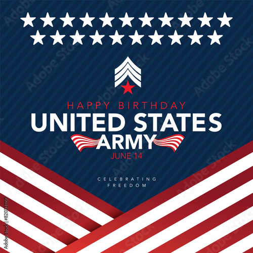 U.S. Army Birthday June 14. Military background. Design with patriotic stars. Poster, card, banner, background design. EPS 10.