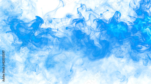 Dense blue smoke isolated on a transparent white background in PNG. Environmental graphic resource with vapor effect