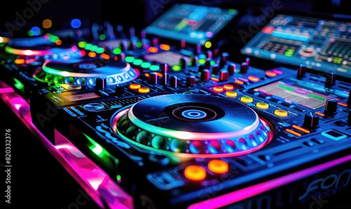Vibrant illumination on a DJ mixer photo