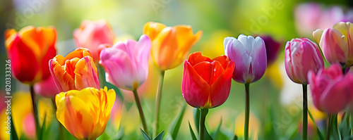 Vibrant tulip garden in springtime