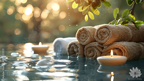Relaxing Spa Retreat Scene with Empty Canvas and Soft Focus Natural Light