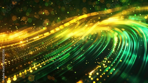 abstract futuristic background with Green and Yellow glowing neon moving high speed wave lines and bokeh lights. Data transfer concept Fantastic wallpaper © florynstudio3