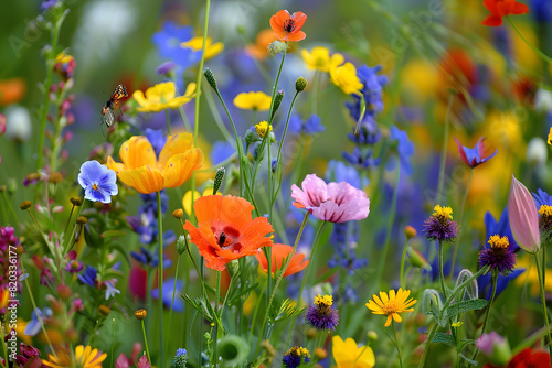 Vibrant and diverse field of wildflowers in full bloom