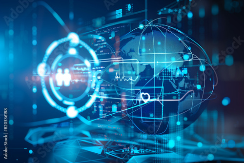 Healthcare business growth graph with global health network connection service on virtual screen. Medical technology and tourism telemedicine virtual hospital healthcare and medicine background