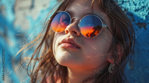 summer holidays and teenage concept - teenage girl in shades outside photo