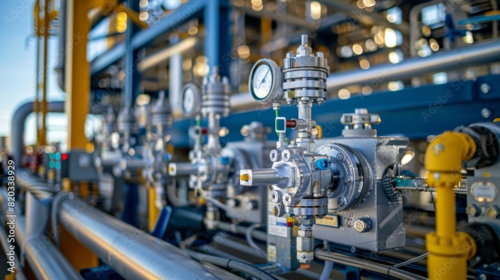 A closeup of a stateoftheart ane capture system with intricate piping and valves. A closeup of a stateoftheart ane capture system with intricate piping and valves.