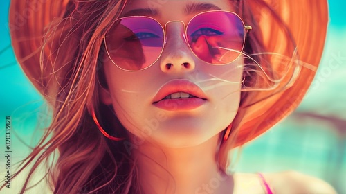 summer holidays and teenage concept - teenage girl in shades outside photo