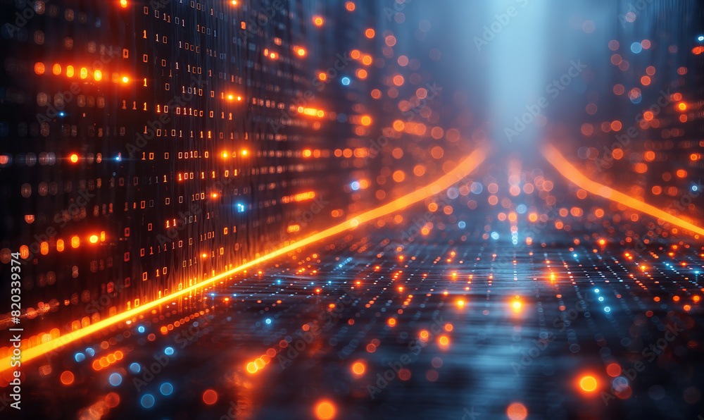 Obraz premium Futuristic Computer With Orange Lights.