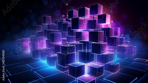 Glowing digital cubes in blue and purple