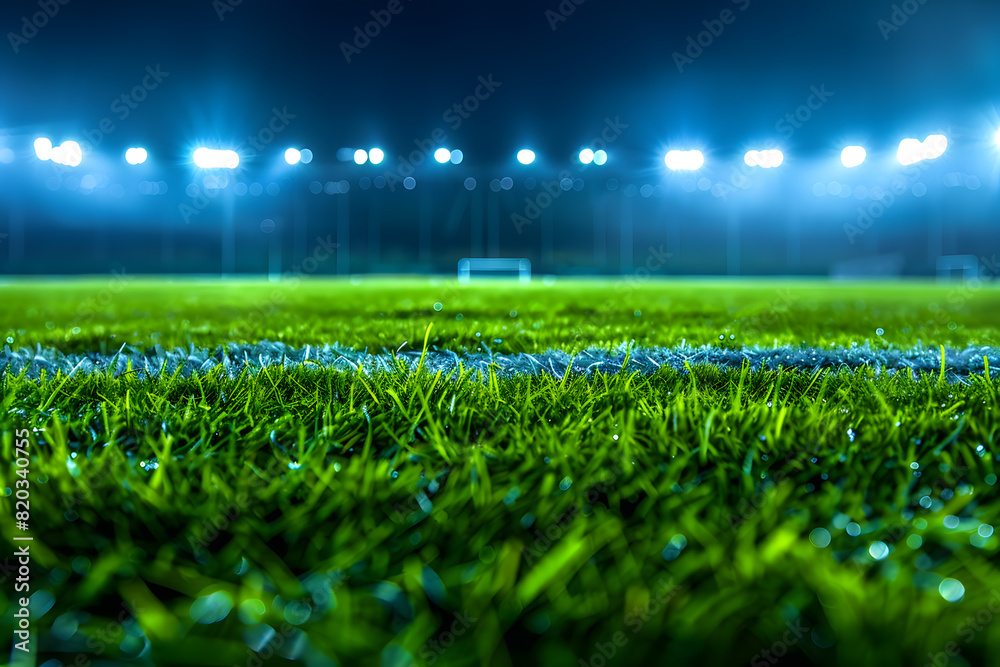 Nighttime soccer field illuminated by stadium lights