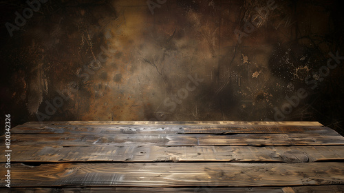 Empty Wooden Table in Dark Room