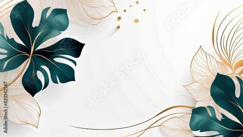Abstract art background. Luxury minimal style wallpaper with golden line art flower