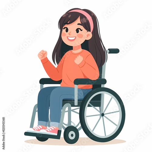 Radiant Resilience: Illustration of a Happy Young Woman in a Wheelchair, Embracing Joy and Positivity