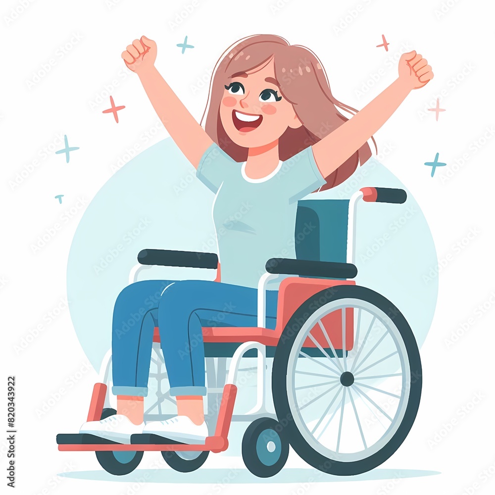 Radiant Resilience: Illustration of a Happy Young Woman in a Wheelchair, Embracing Joy and Positivity Radiant Resilience: Illustration of a Happy Young Woman in a Wheelchair, Embracing Joy and Positivity