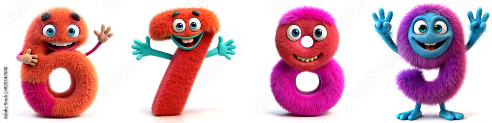 Fototapeta premium Numbers 6, 7, 8, 9. Playful Monster Alphabet for Kids in Bright Colors.