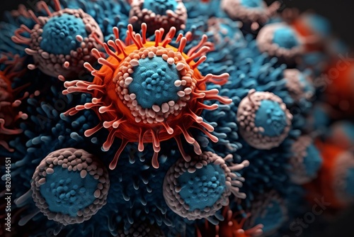 Microscopic bacteria or virus depiction in vibrant colors