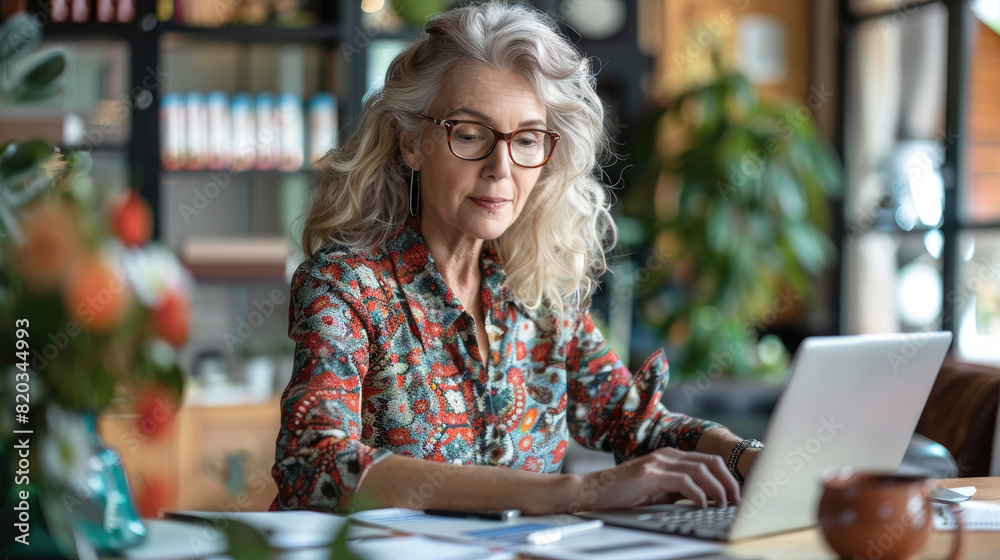 Fototapeta premium Older woman leading a seminar with a digital presentation