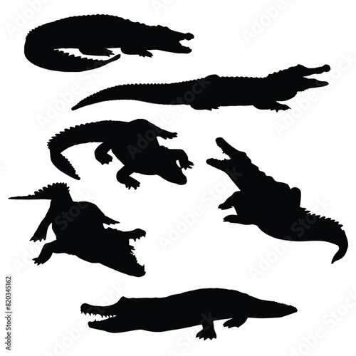 Set of Crocodile Silhouette Art