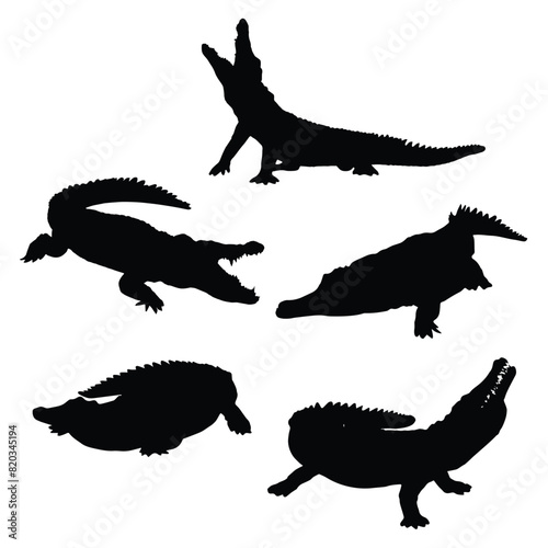 Crocodile Silhouette Art Vector Illustration Bundle