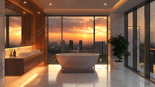 The Luxury Bathroom / Extravagant Luxury Home / Soft Beige with White Walls / Opulent Interior Design in Contemporary Mansion with Expansive Spaces and Designer Furnishings