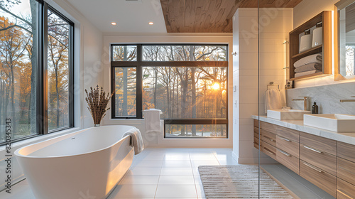 The Luxury Bathroom / Extravagant Luxury Home / Soft Beige with White Walls / Opulent Interior Design in Contemporary Mansion with Expansive Spaces and Designer Furnishings